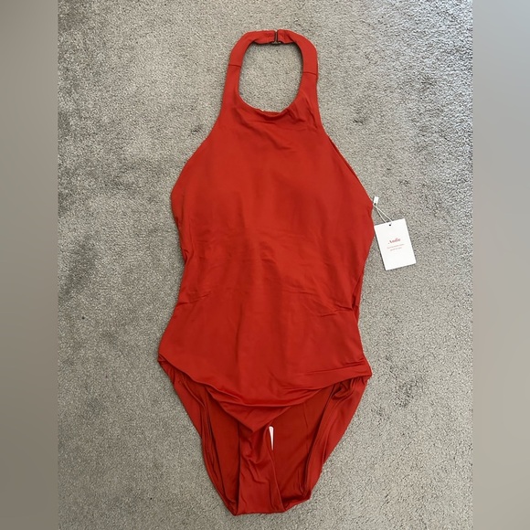 The Luzon One Piece Andie Swim Red Orange Halter Neck Swim Suit - Picture 4 of 6